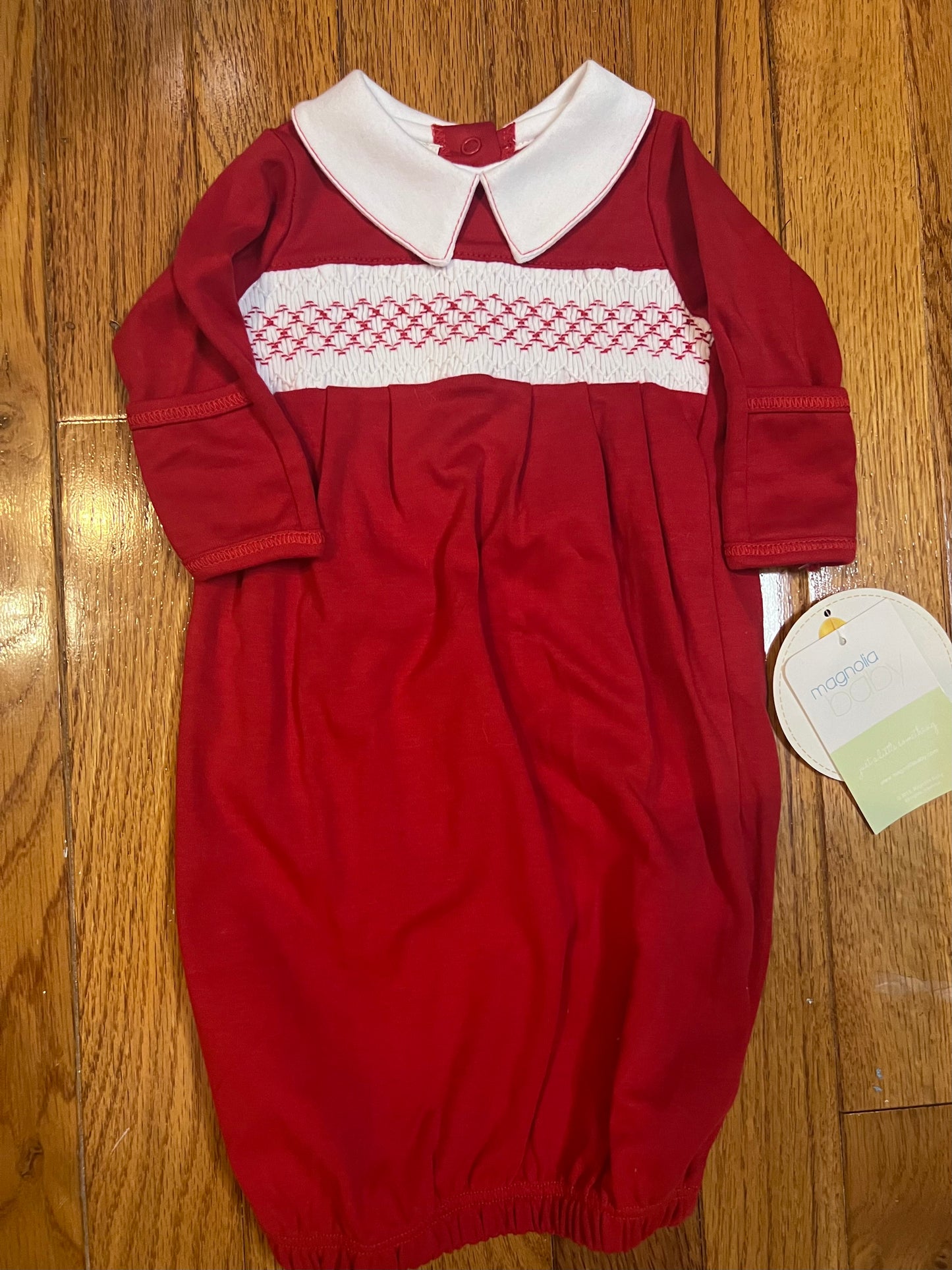 Smocked Red Peter Pan Gown