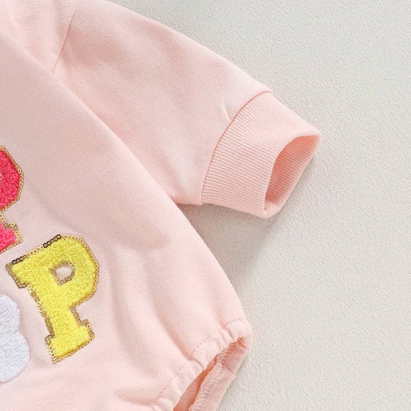 Infant Girl's Easter Deluxe Onesie Romper - Hip Hop - Chenille Fuzzy Letters