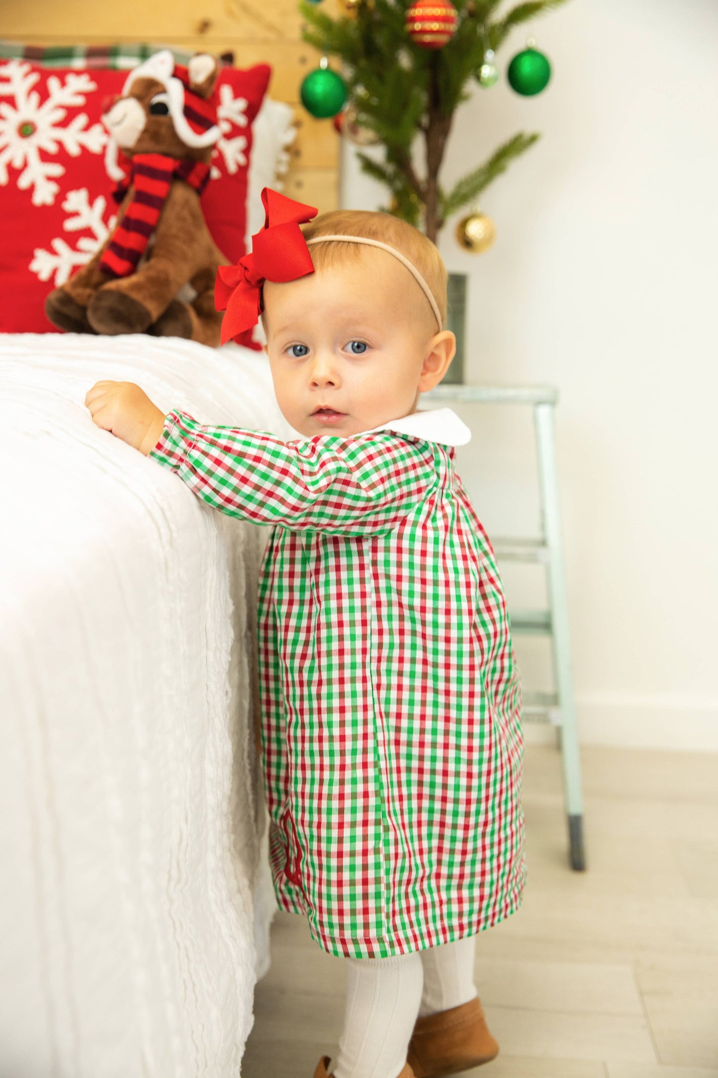 Love That Cotton - GINGHAM Bishop Dress - Green/RED/WHITE: 8