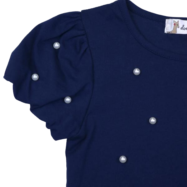 Pearl Embellished Tee: Navy