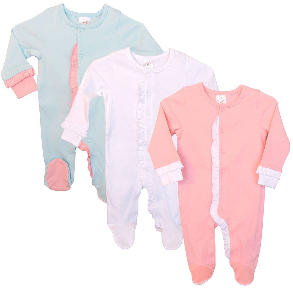 SK Blanks - Ruffle Footie: Mint w/Pink Ruffle / Newborn