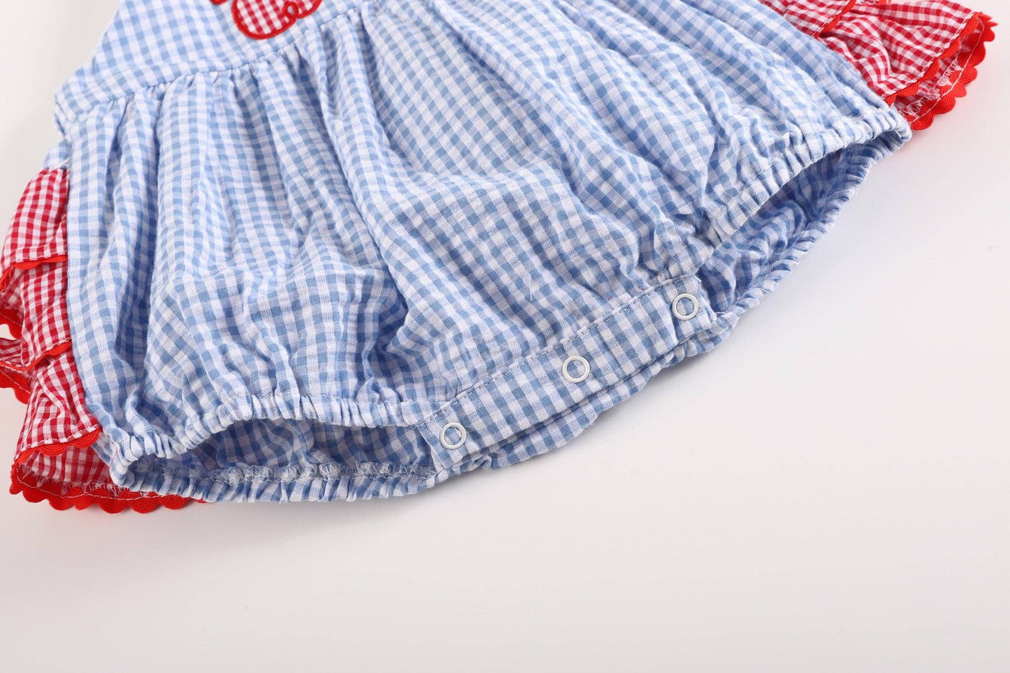 Blue Gingham Crab Ruffle Romper