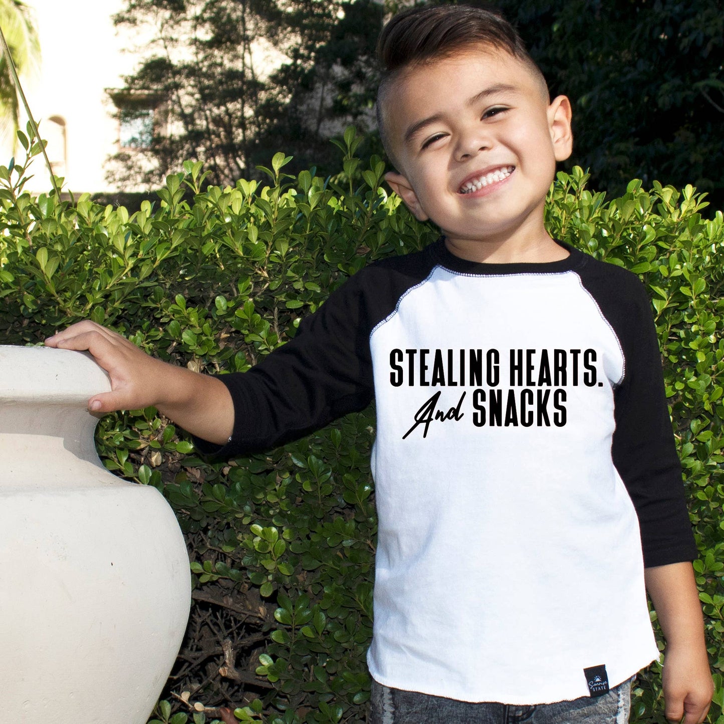 Sonrise State - Stealing Hearts & Snacks Boy's Baseball T-Shirt: 4T / Black Sleeves