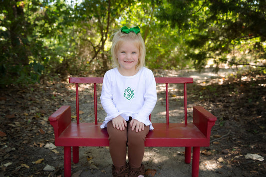 Love That Cotton - Girls Long  Sleeve Ruffle Bottom Tee - WHITE: 8