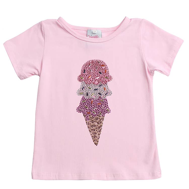 Sparkle Sisters by Couture Clips - Studded Ice Cream Short Sleeve Tee: White / 6