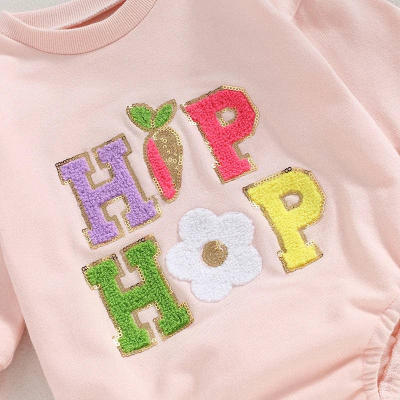 Infant Girl's Easter Deluxe Onesie Romper - Hip Hop - Chenille Fuzzy Letters