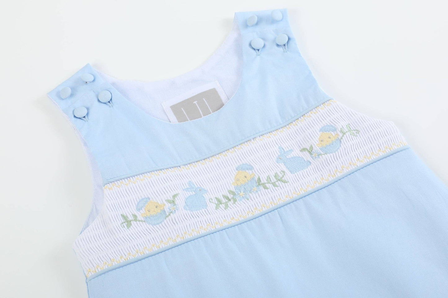 Lil Cactus - Light Blue Easter Smocked Shortalls: 3-6M