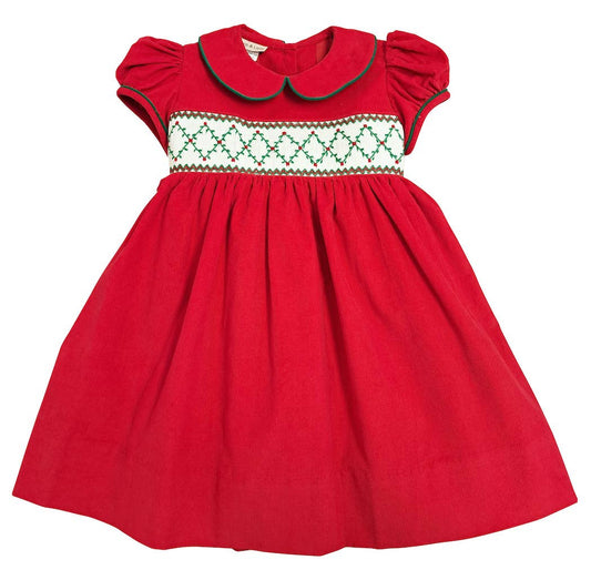 Marco and Lizzy - Christmas time Hand smocked red girl's dress: 18m