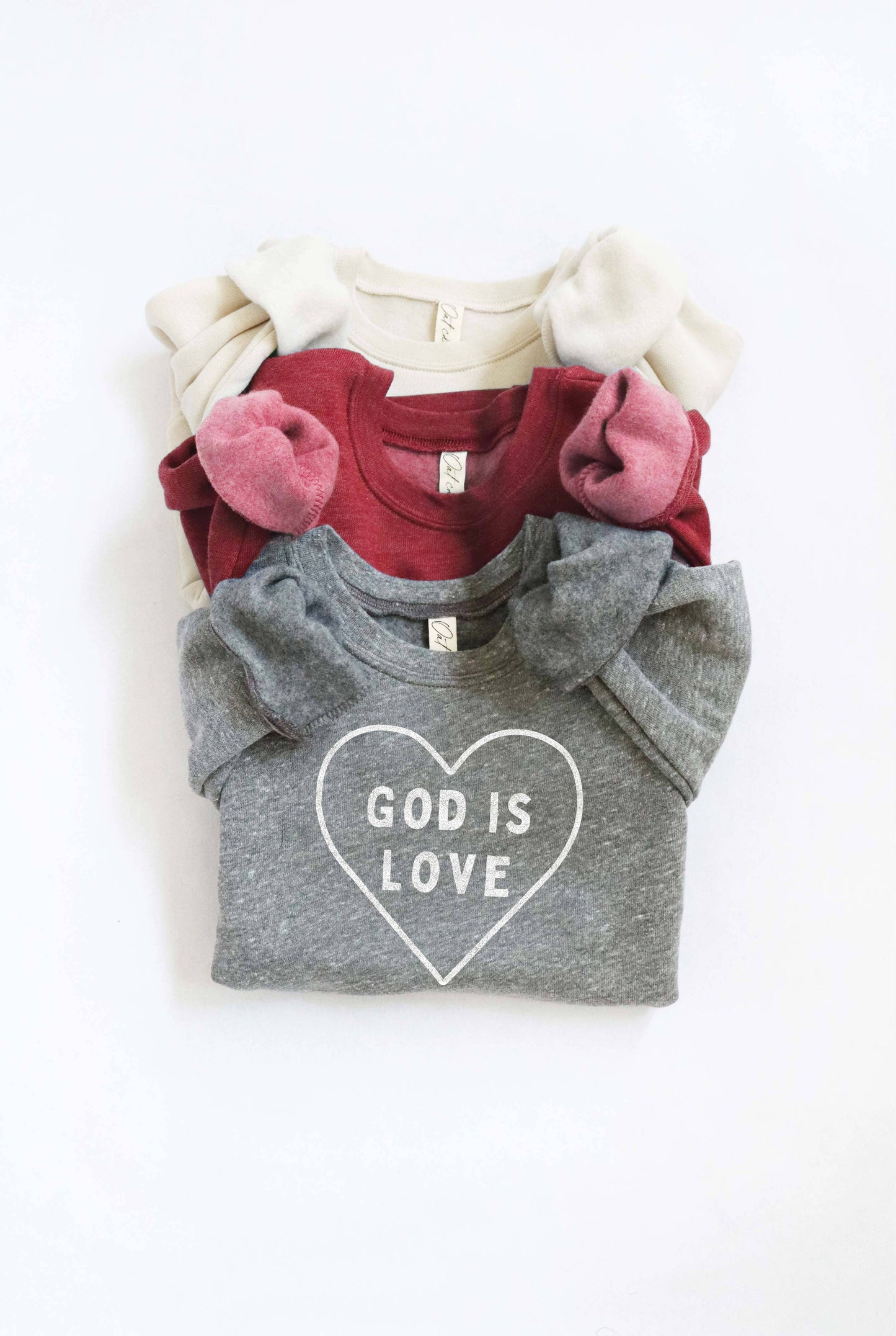 OAT COLLECTIVE - GOD IS LOVE Toddler Unisex Graphic Sweatshirt: HEATHER DUST / 2T