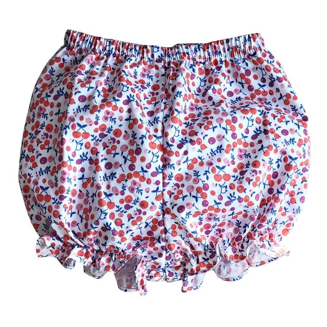 Marco and Lizzy - Cherries Floral collar Navy Blue Corduroy Girl diaper set: 12m