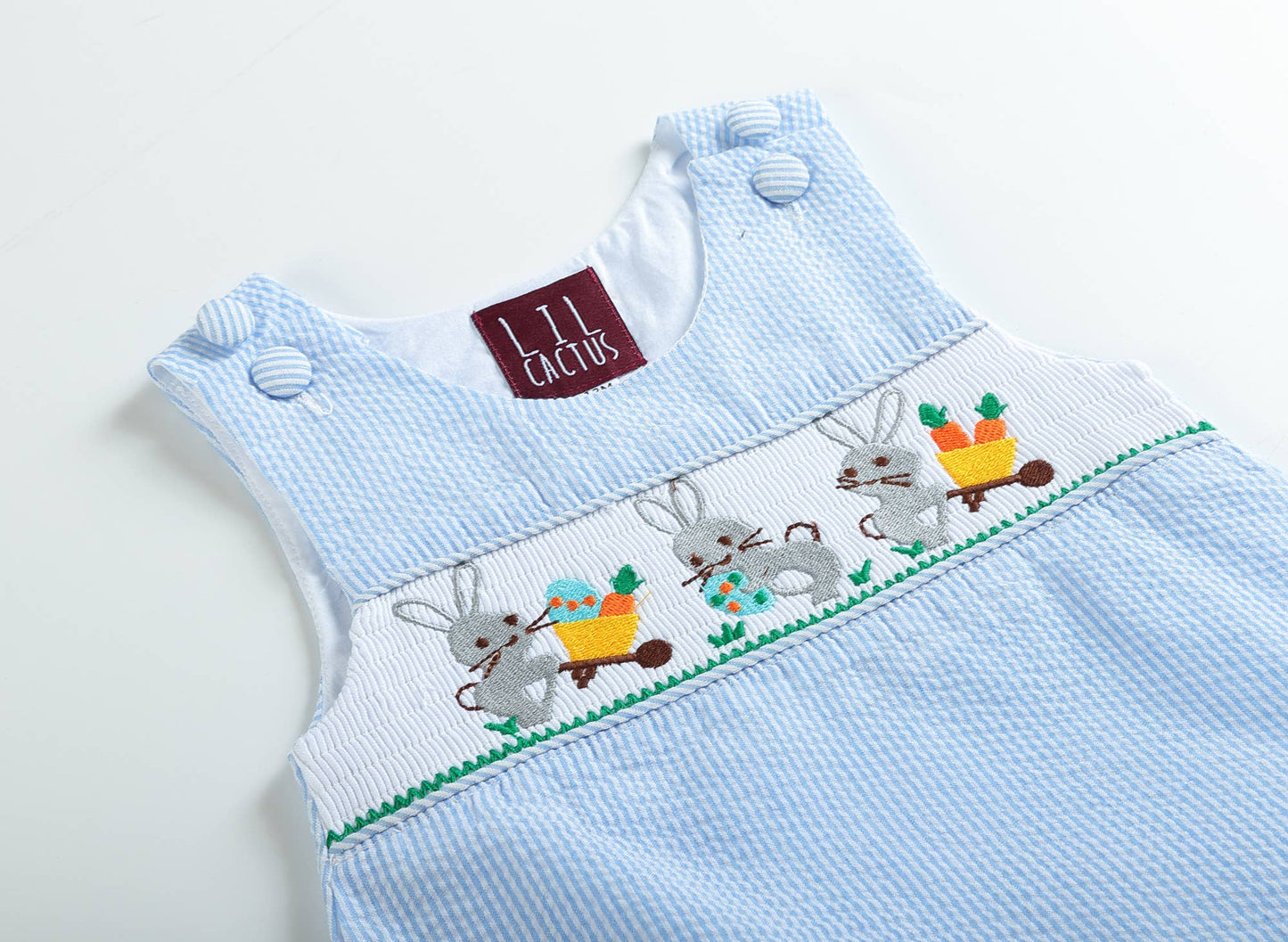 Blue Striped Seersucker Bunnies Romper