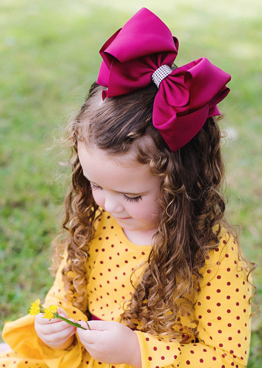 Texas Size Rhinestone Center Knot Hair Bows: Hot Pink