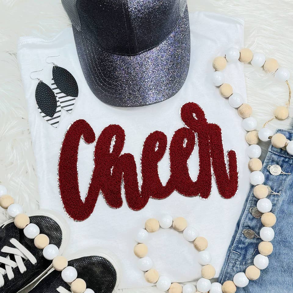 Cursive Cheer Maroon Chenille Patch