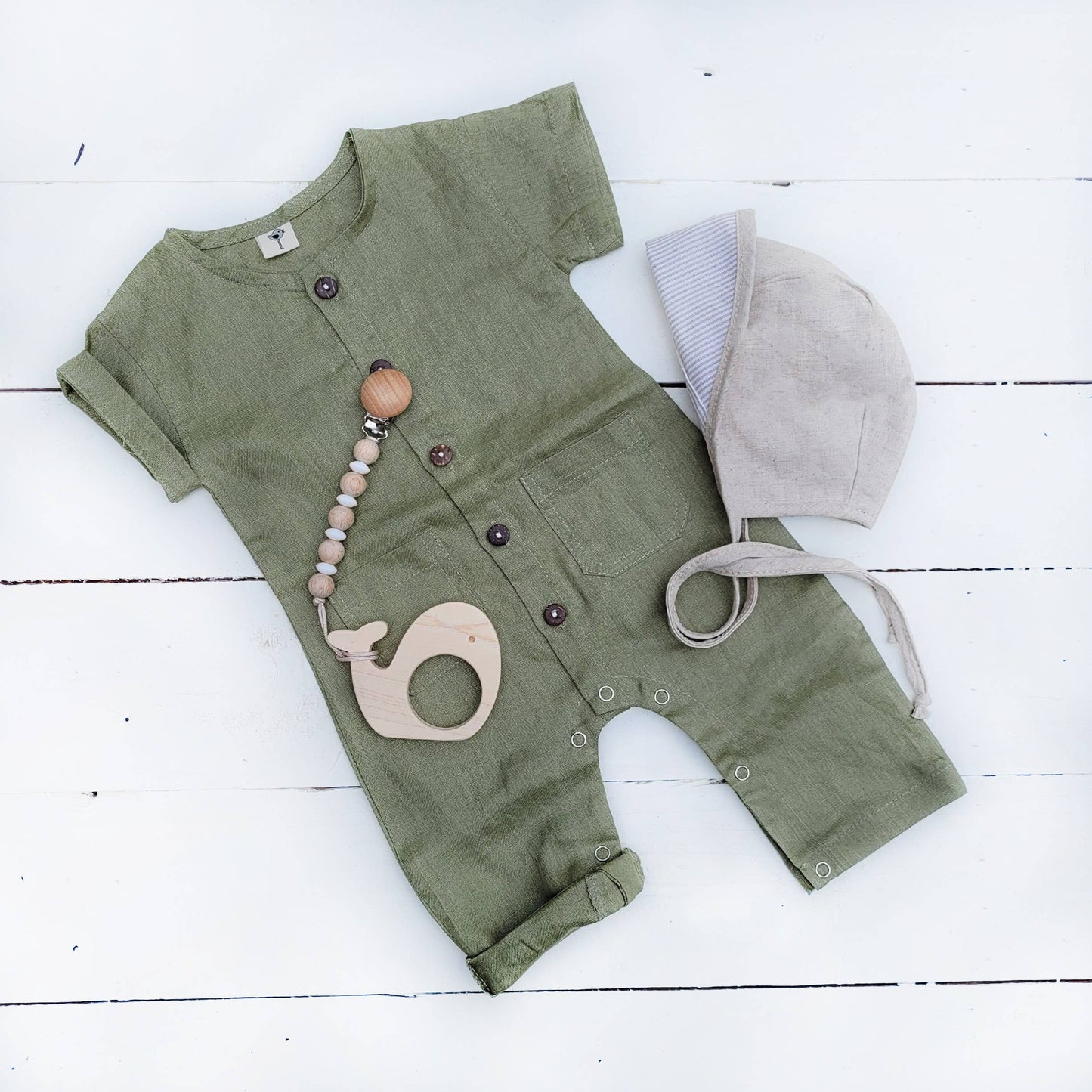 Linen Romper Jumpsuit Button Front: Natural Oatmeal