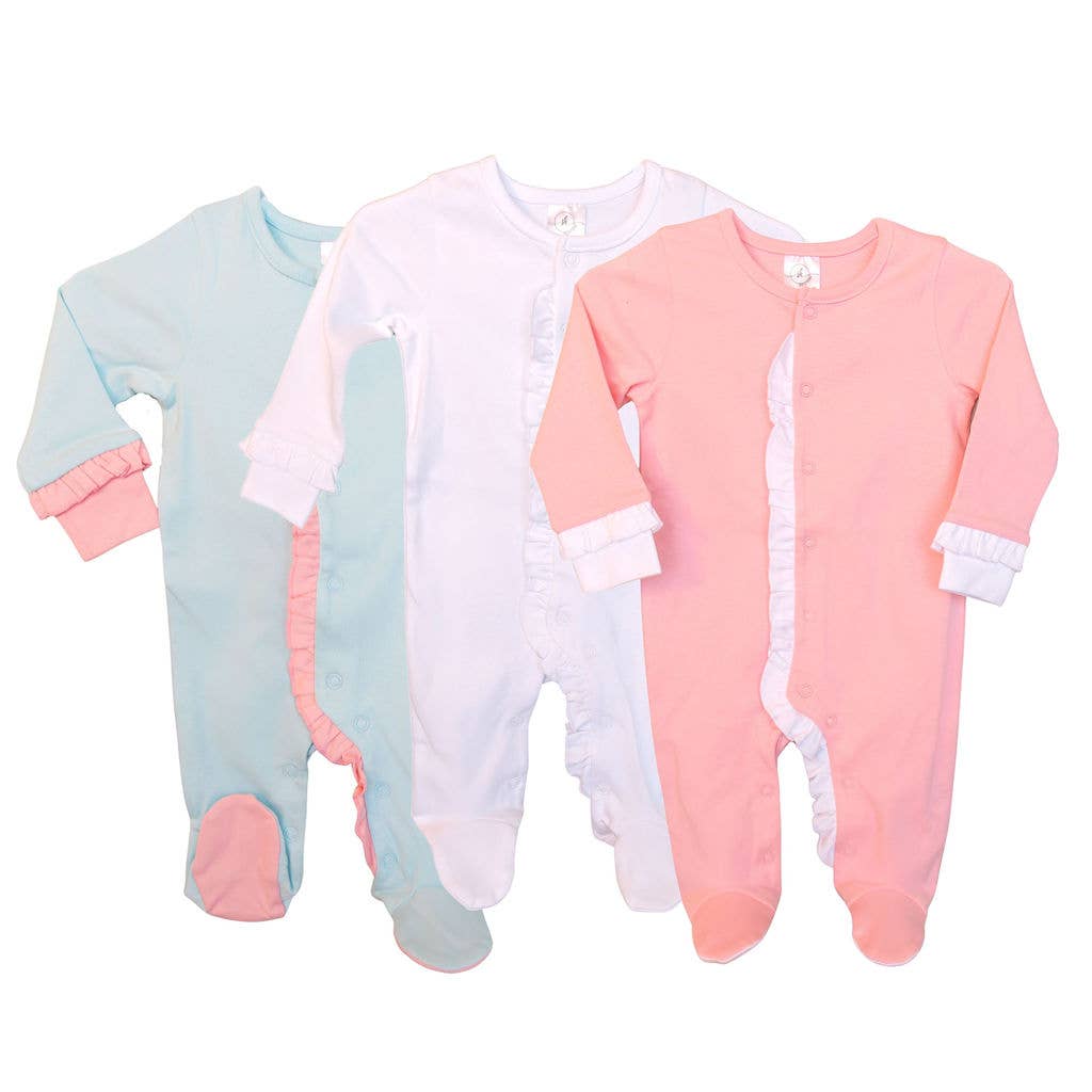 SK Blanks - Ruffle Footie: Mint w/Pink Ruffle / Newborn