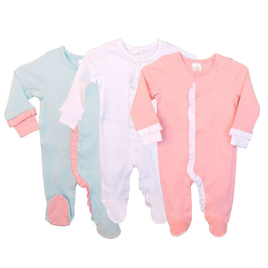 SK Blanks - Ruffle Footie: Pink w/White Ruffle / Preemie