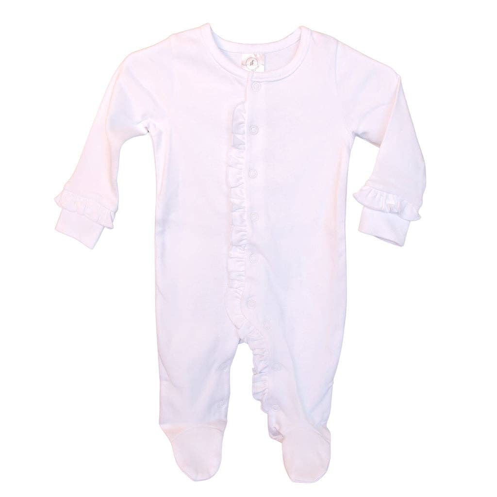 SK Blanks - Ruffle Footie: White w/White Ruffle / Preemie