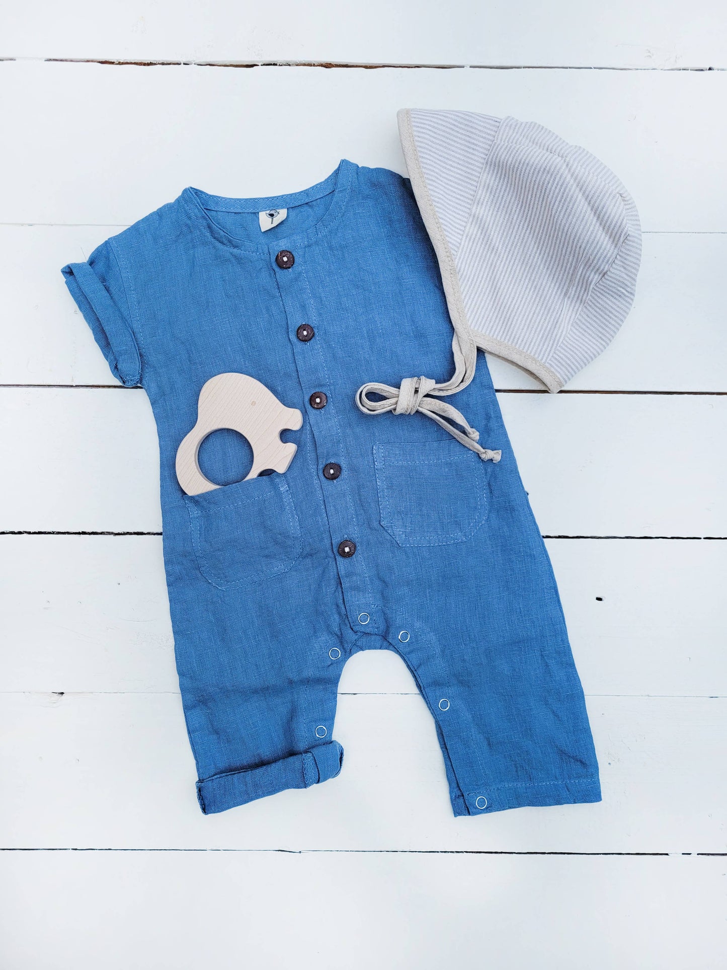 Linen Romper Jumpsuit Button Front: Natural Oatmeal