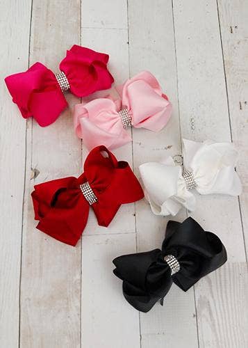 Oversized Rhinestone Center Knot Hair Bows: Red