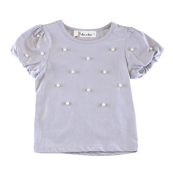 Pearl Embellished Tee: Navy