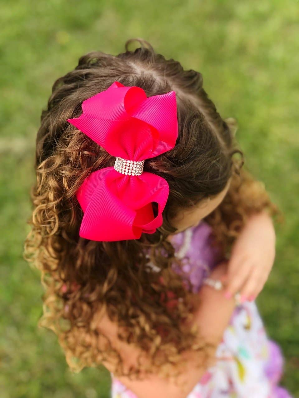 Oversized Rhinestone Center Knot Hair Bows: White