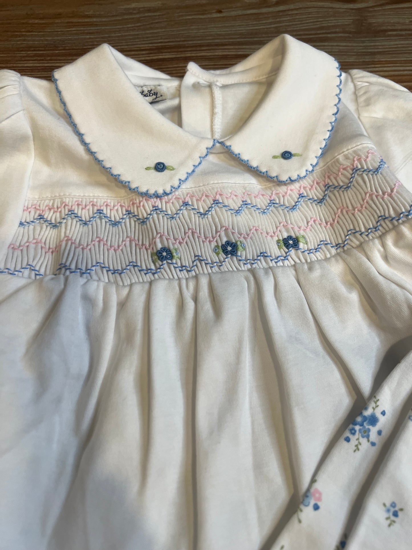 Blue Flower Smocked with Peter Pan Collar