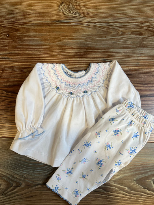 Blue Flower Smocked Pant Set