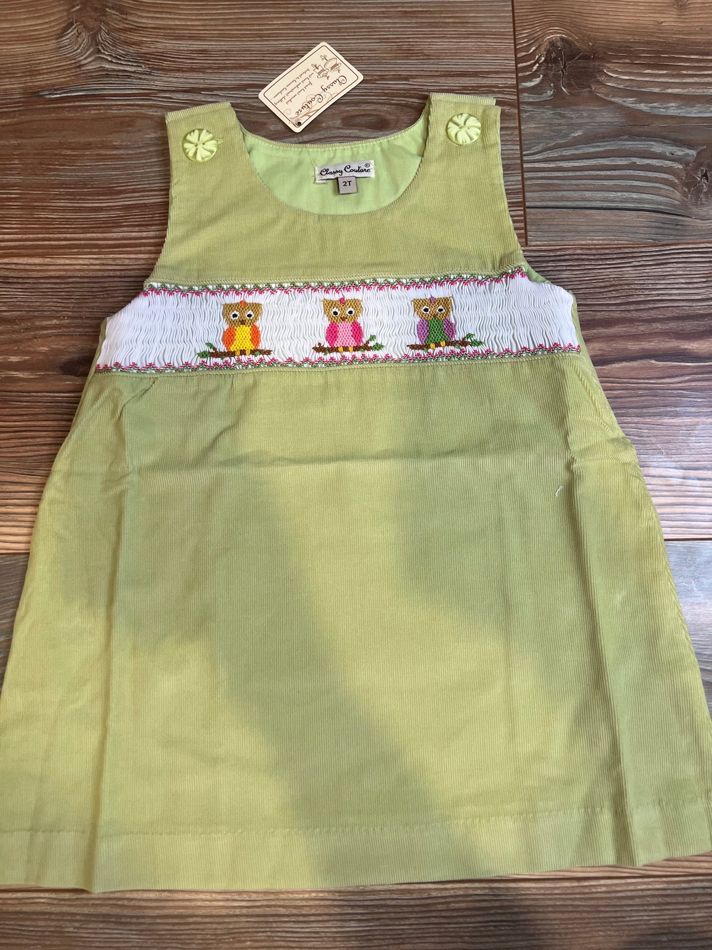 Classy Couture Smocked Corduroy Owl Dress