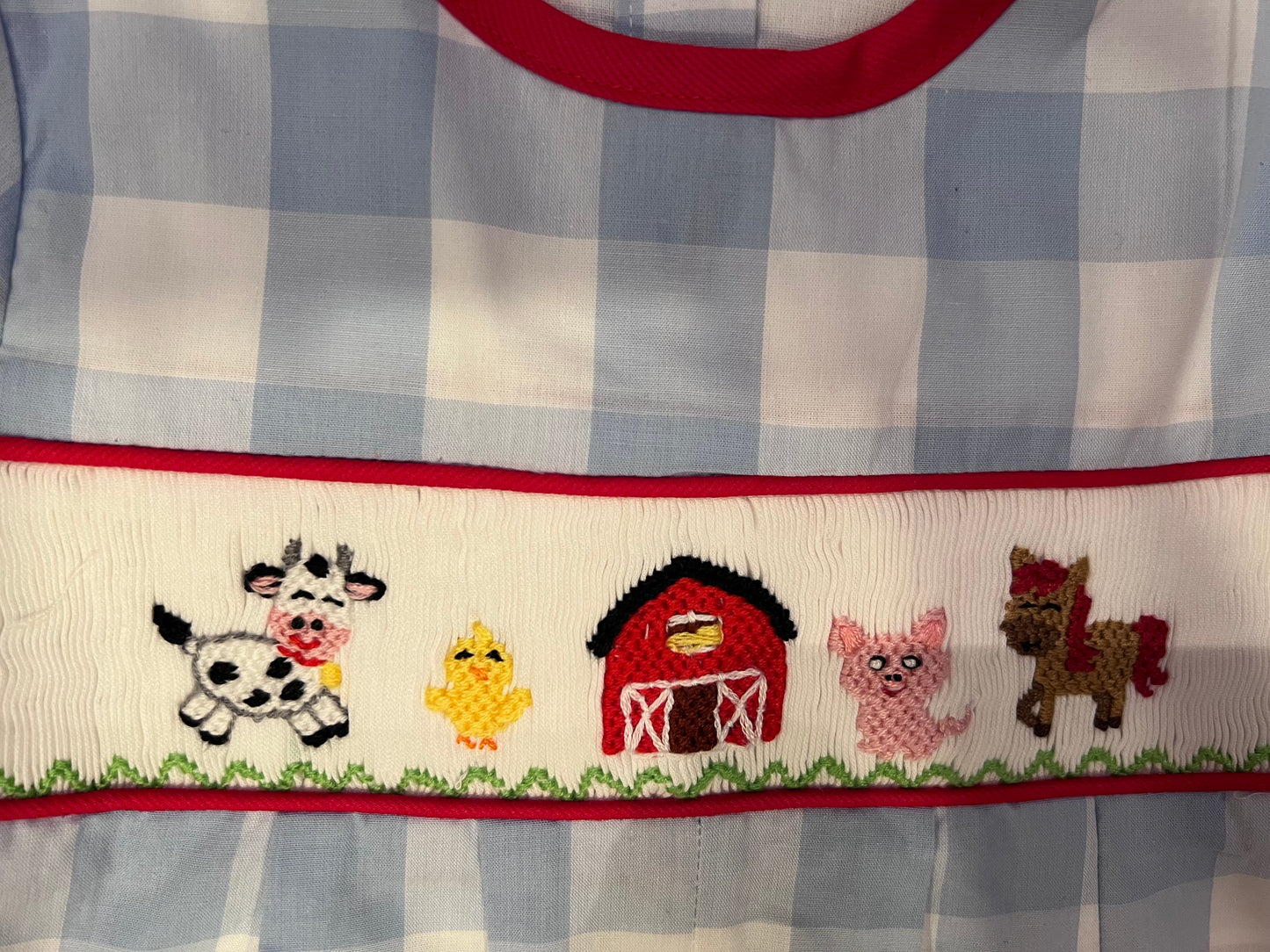 Smocked Farm Animal Shortall