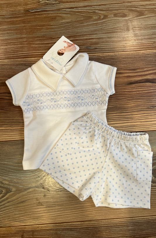 Blue Dot Smocked Short Set