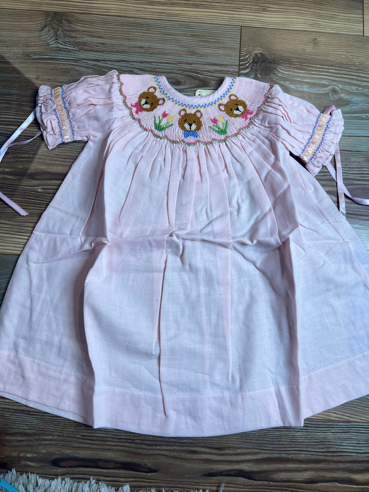 Classy Couture Smocked Linen Bear Bishop Dress