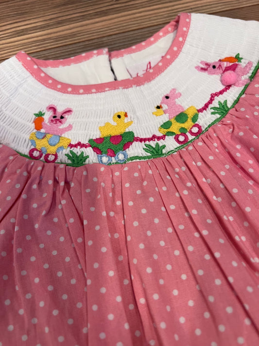 Easter Bunny Polka Dot Smocked Bubble