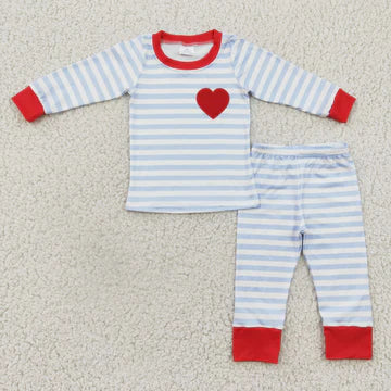 Loving Heart Embroidered Pajamas- Blue