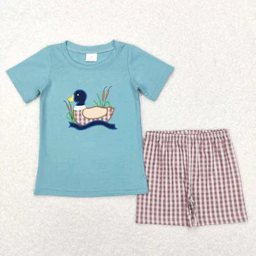 Plaid Duck Embroidered Short Set