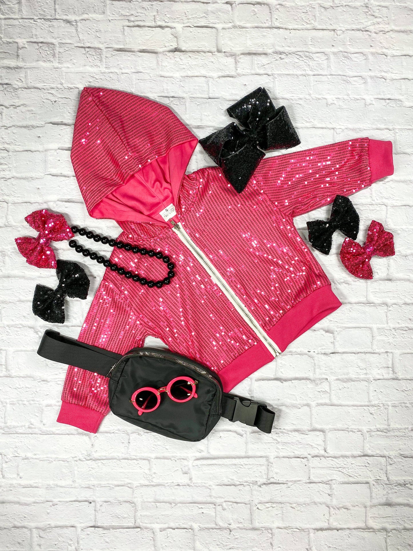 Pink Sequin Zip Up Hooded Jacket