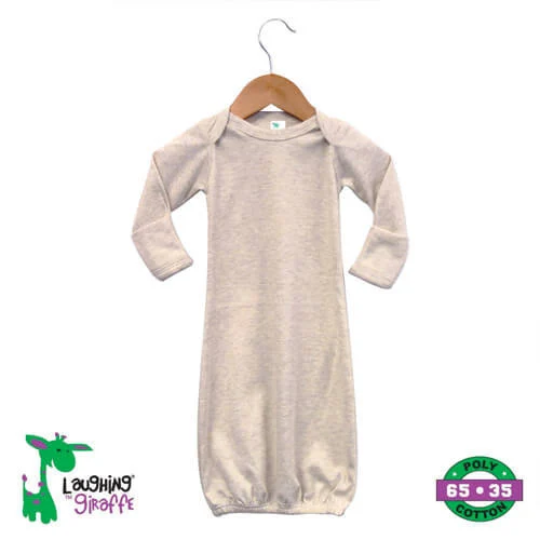 Laughing Giraffe - Baby Sleeping Gown  Fold Over Mittens | Open Sizing: Heather Gray / 0-3 months