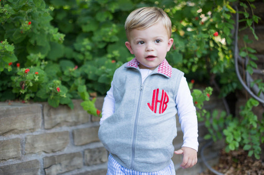 Love That Cotton - Gingham Accent Vest - Grey with Red: 5t