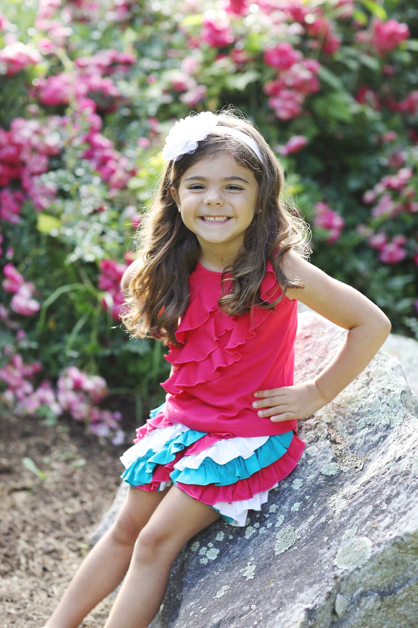 Lemon Loves Lime Boutique - GIRL-3 tiered ruffle tank-virtual pink: 8YR