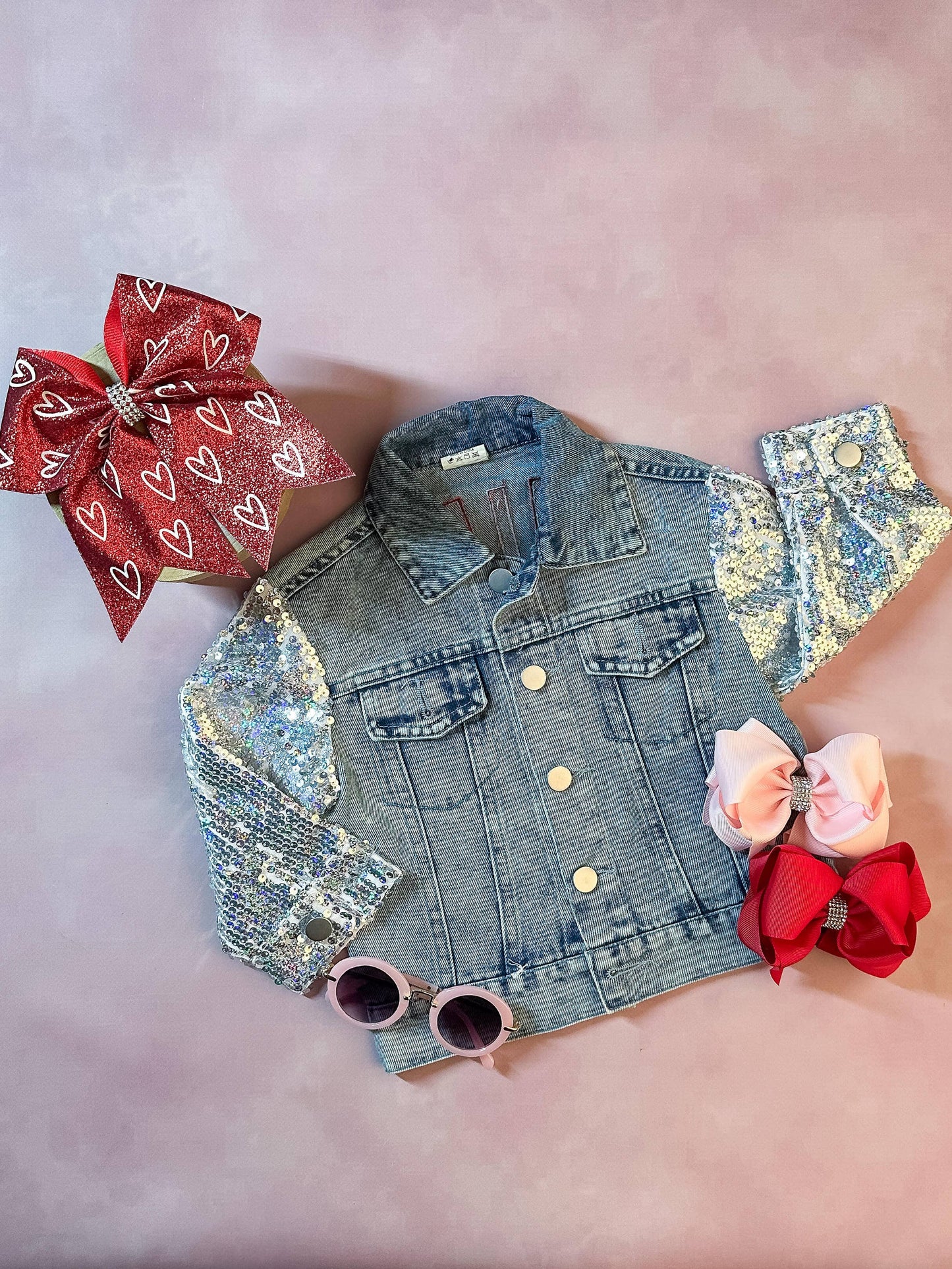 "Mini" Heart & Sequins Denim Jacket