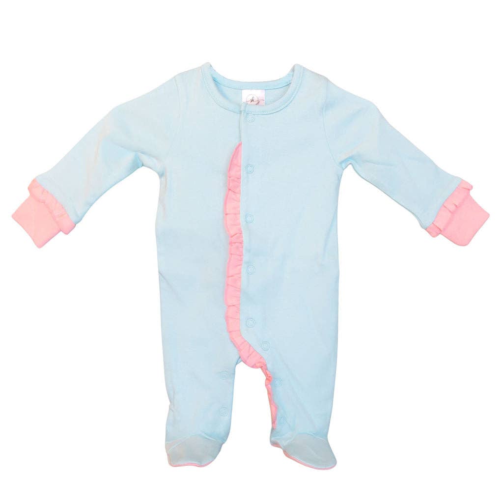 SK Blanks - Ruffle Footie: Pink w/White Ruffle / Newborn