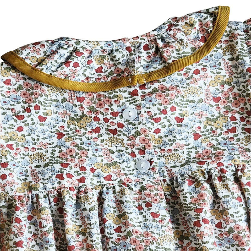 Marco and Lizzy - Celine - Fall Floral print corduroy trimmed Girl Romper: 12m