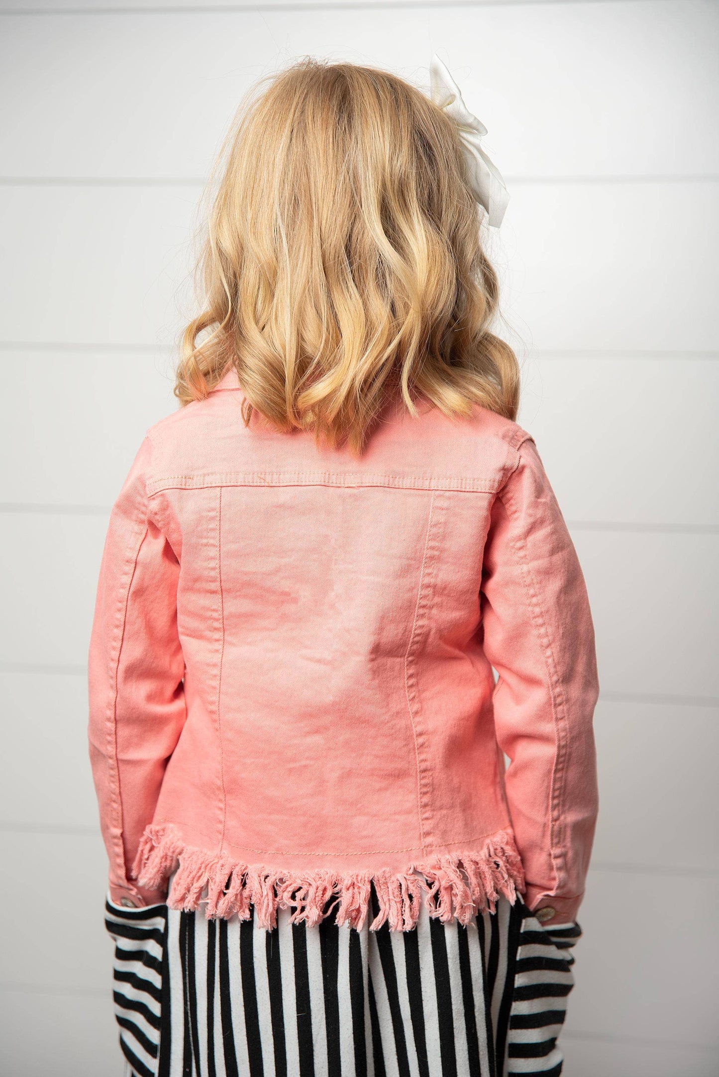 Kids Pink Denim Fringe Jacket