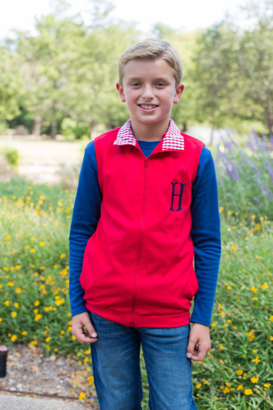 Love That Cotton - Gingham Accent Vest - Red with Red: 2t