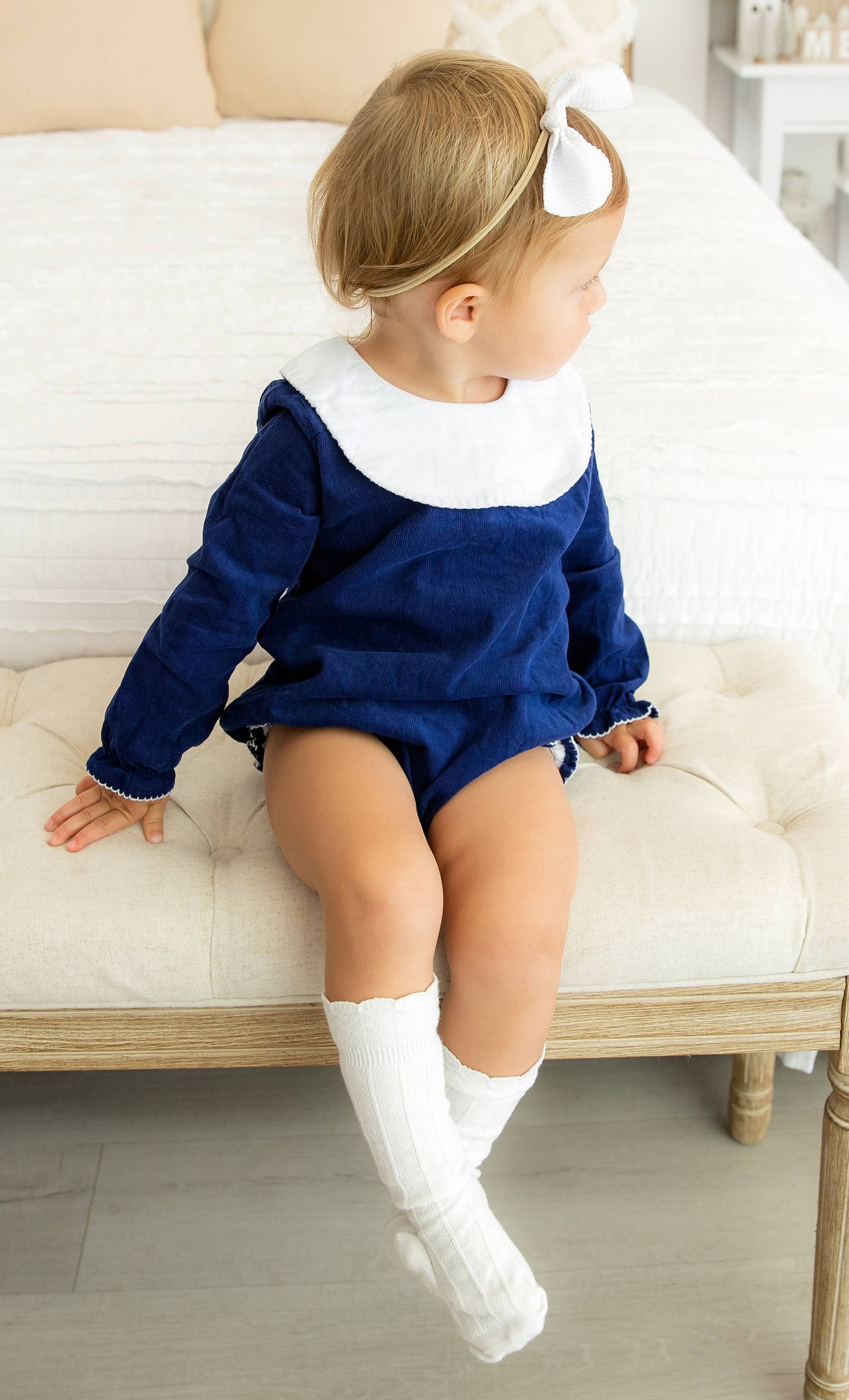 Love That Cotton - LONG Sleeve Bishop Bubble  - NAVY CORDUROY: 3t