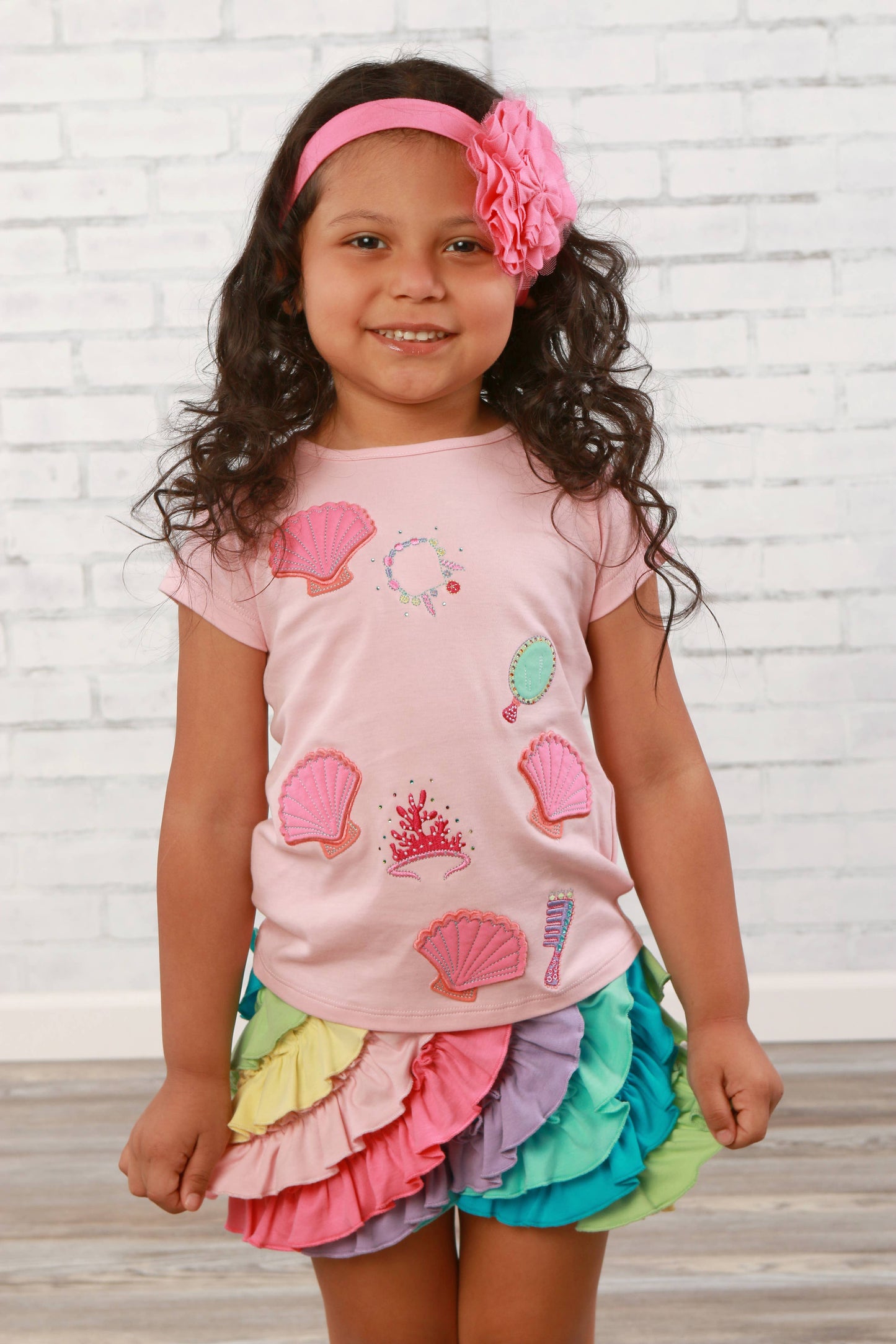 Lemon Loves Lime Boutique - GIRL-Ruffle Skort-Soft Rainbow: 6YR