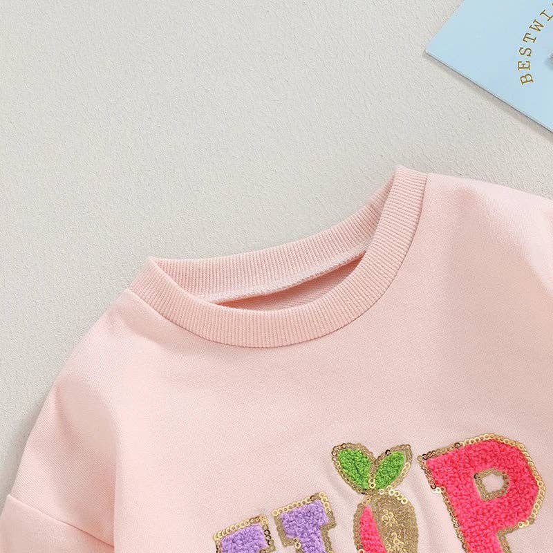 Infant Girl's Easter Deluxe Onesie Romper - Hip Hop - Chenille Fuzzy Letters