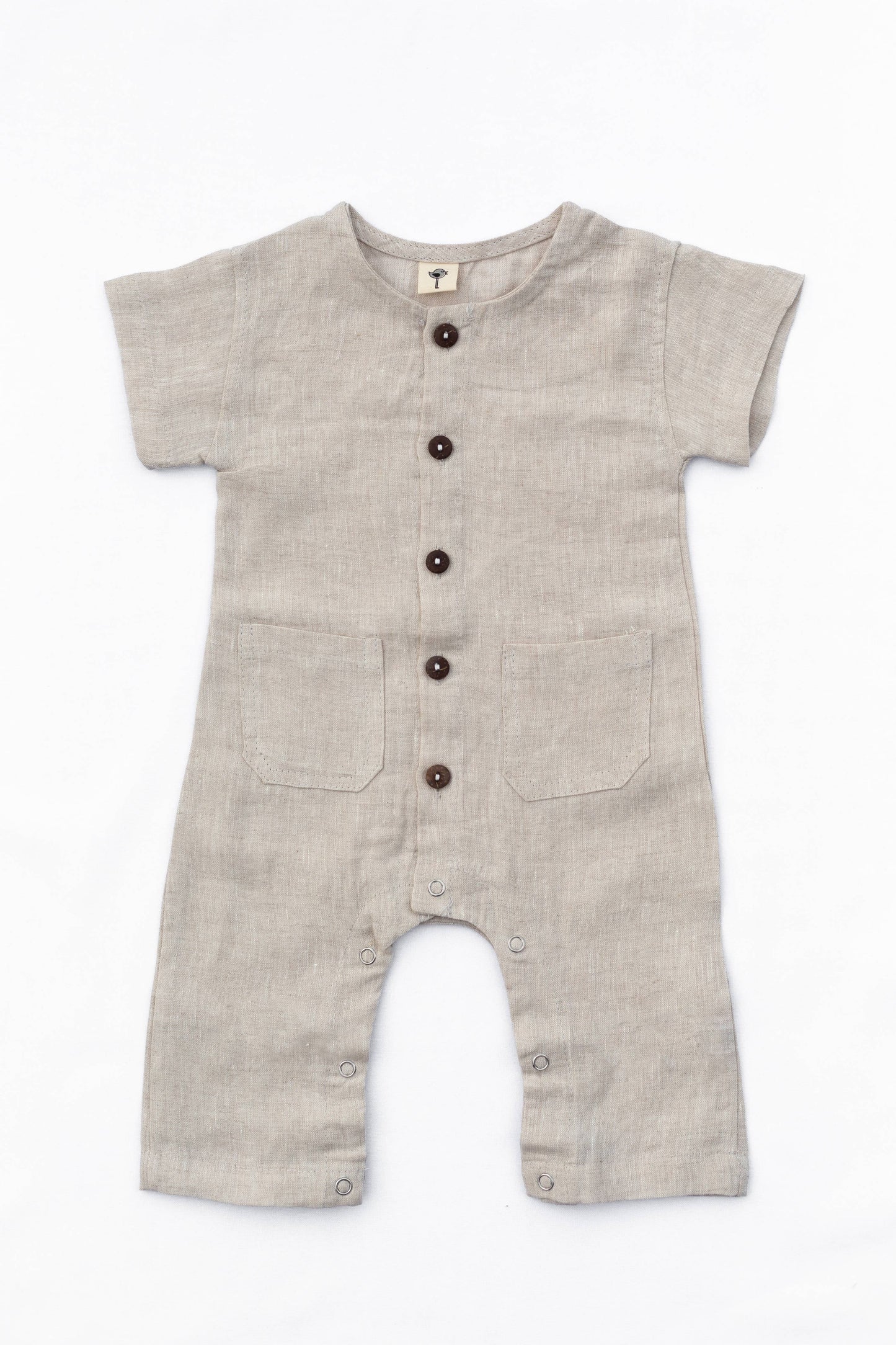 Linen Romper Jumpsuit Button Front: French Blue