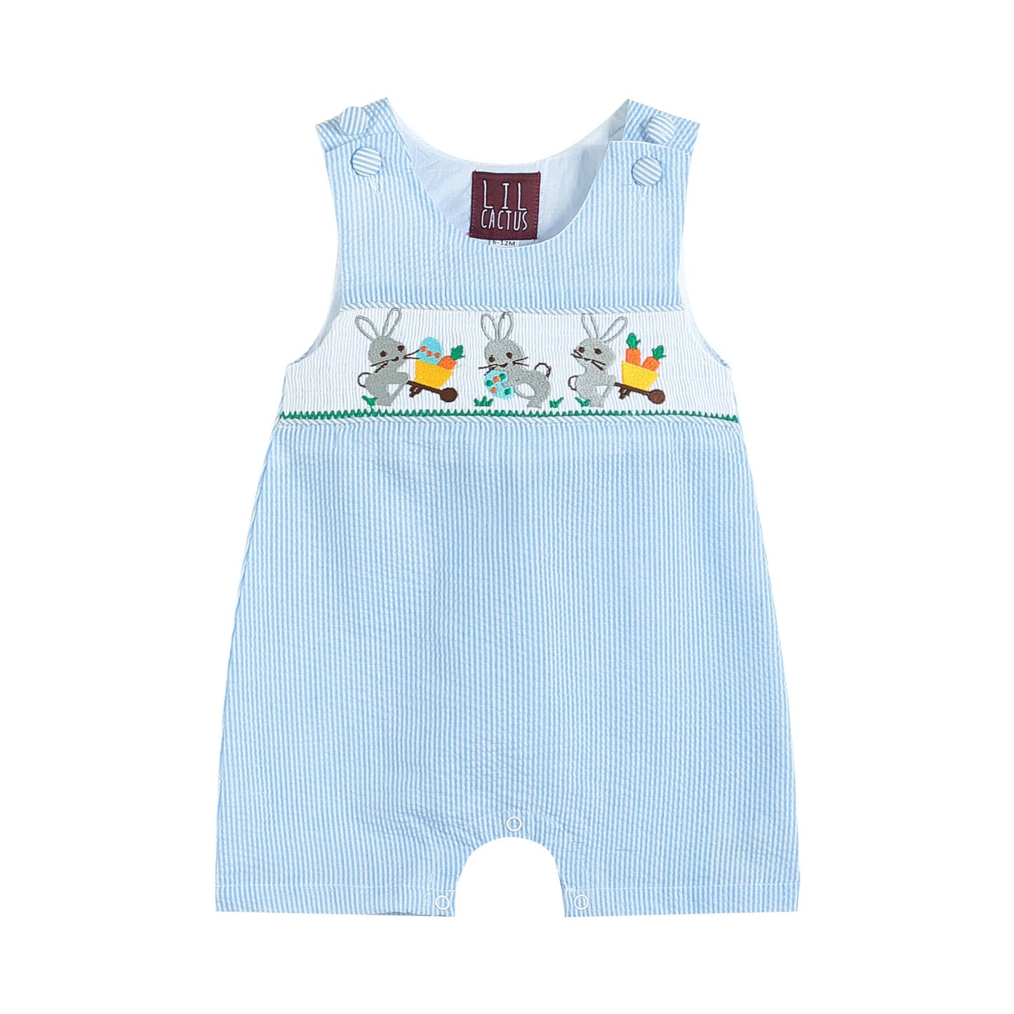 Blue Striped Seersucker Bunnies Romper