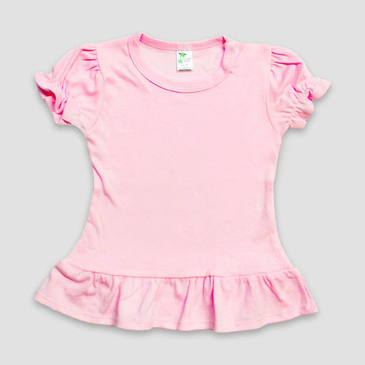 Laughing Giraffe - Toddler & Kids Puff Sleeve Ruffle Peplum Top | Open Sizing: M (8T) / Pink