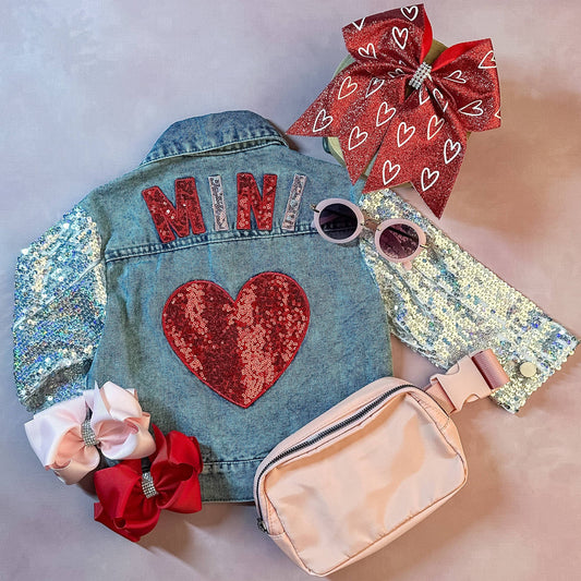 "Mini" Heart & Sequins Denim Jacket